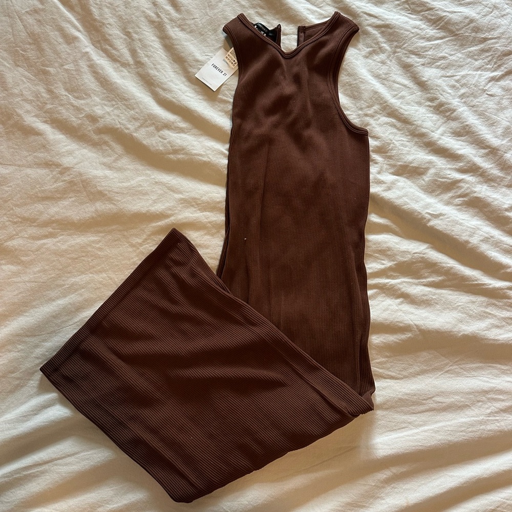 Forever 21 ribbed racer back midi dress in brown NWT